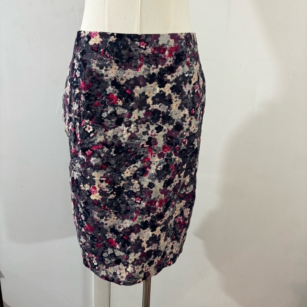Talbots Watercolor Pencil Skirt Sz 2P Navy Pink Purple White Preppy Easter Lined